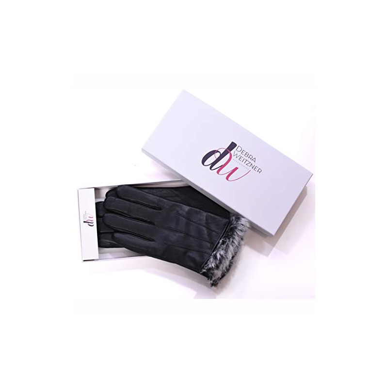Debra Weitzner Mens Leather Gloves Black Touchscreen Gloves Rabbit Fur
