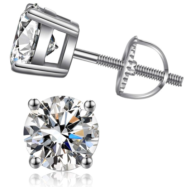 Jiamiaoi Simulated Diamond Stud Earrings Screw Back Sterling Silver Cubic