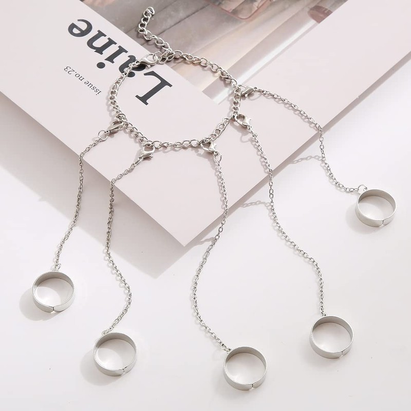 Fuqimanman2020 Punk Adjustable Chain Finger Rings Bracelet Hand Harness Layered