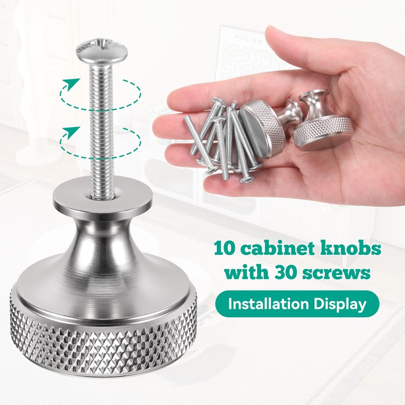 sdhiiolp 10 Pcs Cabinet Knobs Matte Silver Metal Round Knurled