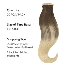 HOTBANANA Tape in Hair Extensions, 12 Inch, 20pcs, Ash Brown to Platinum Blonde, Straight Remy Human Hair