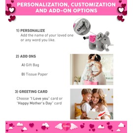 DolliBu Happy Mother's Day Super Soft Plush Standing Elephant - Cute Stuffed Animal Present With Pink Heart Message for Best Mommy, Grandma, Wife, Daughter - Cute Safari Life Plush Toy Gift - 7.5 Inch