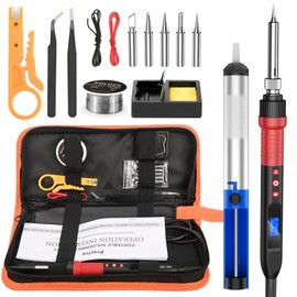 Soldering Iron Kit, Preciva 80W 220V Soldering Iron Set, Adjustable Temperature 220℃~500℃, 5 Pieces Soldering Tip Wire 30g for Soldering Small Household Appliances, Mobile Phones etc.