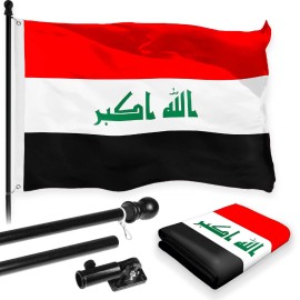G128 Flag Pole 6FT Black Tangle Free & Iraq Iraqi Flag 3x5 Ft Combo Printed 150D