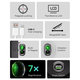 BirdieBeam Golf Rangefinder with Slope, 1200Y Laser Range Finder for Golf, 7X Magnification, Flag Lock with Vibration, Magnetic Cart Mount, Ultra-Clear Display, USB-C Rechargeable, Waterproof