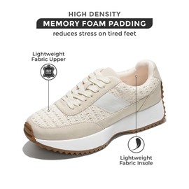 Project Cloud Womens Sneakers - Memory Foam Insole and Lightweight Spring Shoes - Non-Slip Lace Up Trendy Shoes - Fashion Sneakers for Women 2025 (Serena, Beige, 11)
