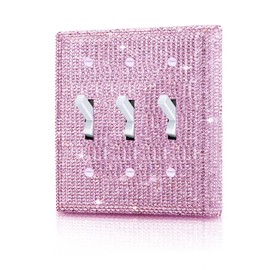 Cubierta de placa de pared de diamantes de imitación rosa brillante, cubierta de interruptor de luz de triple palanca, cubierta de salida de doble diamantes de imitación, placa de pared decorativa
