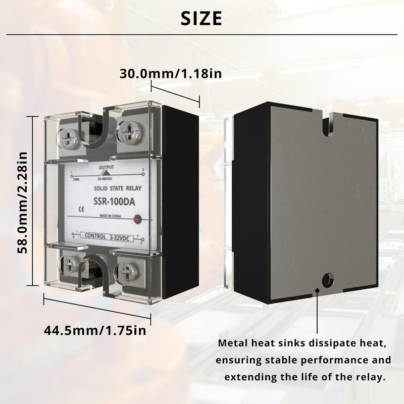 YQSIYU Solid State Relay 100 Amp SSR-100AA,80-280VAC/24-480VAC,4-Screw Terminals Single Phase