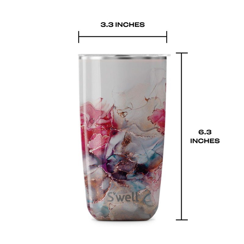 S'well Stainless Steel Tumbler with Slide-Open Lid, 18oz, Rose Marble,
