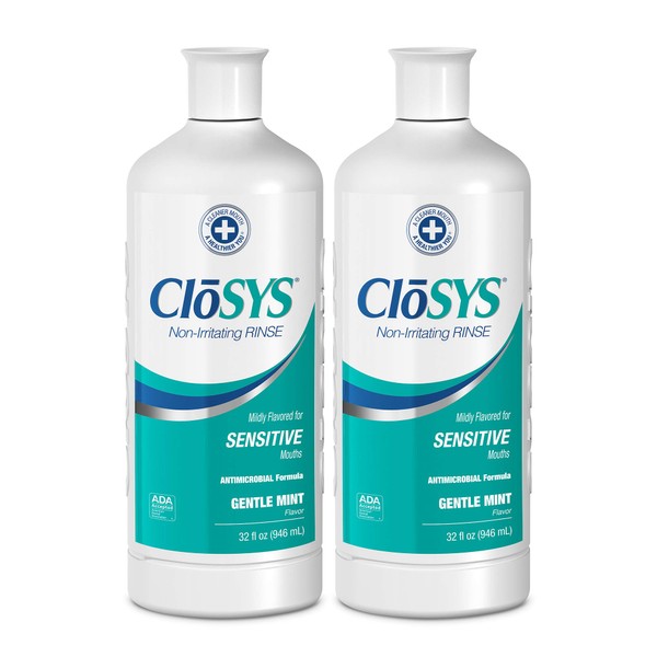 CloSYS Sensitive Antimicrobial Mouthwash, Gentle Mint, 32oz, 2 Count, Gentle Mint, Alcohol Free, Dye Free, pH Balanced, Helps Soothe Mouth Sensitivity, Kills Germs That Cause Bad Breath