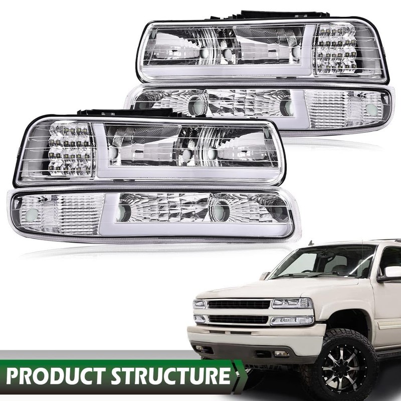 LQI Headlight Assembly Compatible with Chevy Silverado 1500 2500 1999-2002/Fit