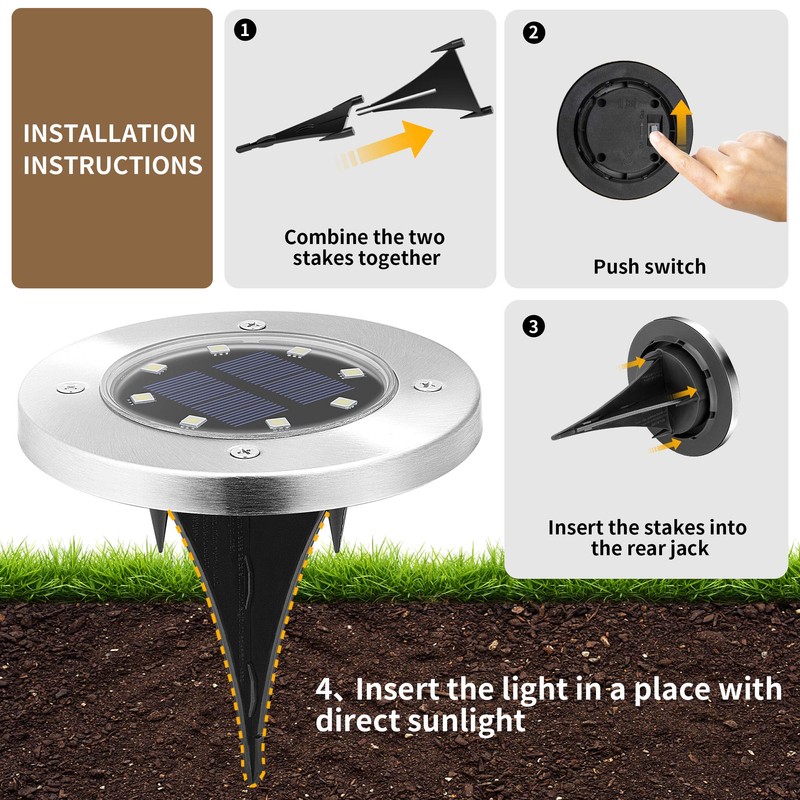 Solpex Solar Ground Lights , 8 LED Solar Powered Disk