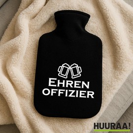 Huuraa Wärmflasche Ehrenoffizier Schützenfest Geschenk 1,8 Liter Black Classic Veloursbezug Ehrenoffizier Präsent