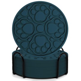 Bangkee Silicone Coaster with Holder [Blue], Set of 6 Pack, Stylish Design for Tabletop Protection and Home Decoration,Suitable for Kinds of Cups, Non-Slip Base, 4 Inches