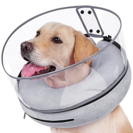 BARKLESS Inflatable Dog Cone, Protective Dog Surgery Collar to Stop Licking Biting Wounds, Soft Donut Cone with Detachable Clear Shield, Adjustable Blow-up Collar for Surgery Recovery (Grey, M)