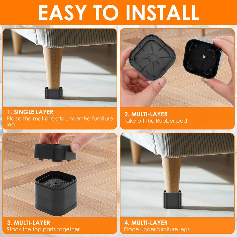 16 Piece Adjustable Furniture Risers with Nonslip Bottom Stackable Bed