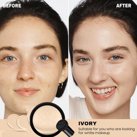 Mushroom Head Air Cushion CC Cream - Long-Lasting & Brightening BB Cream Foundation for Mature Skin for Even Skin Tone Waterproof & Moisturizing Full Coverage Self Adjusting Concealer (Ivory)