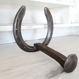 Rustic Toilet Paper Holder Wall Mounted Great for Vintage Bathroom - Wall Mounted Horseshoe and Railroad Spike - Natural Metal - The Heritage Forge