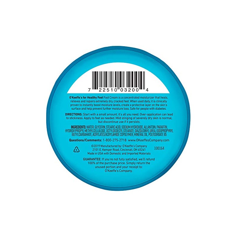O'Keeffe's Healthy Feet crema de pies, frasco de 3.2 onzas.,