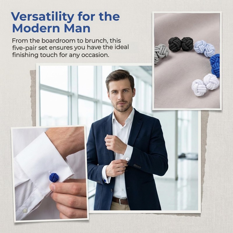 KGCGJVB 5 Pairs Cufflinks Set Silk Knot Fabric Cuff Links