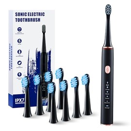 Cepillo de dientes eléctrico para adultos: cepillo de dientes sónico de alta frecuencia y amplia amplitud para blanqueamiento, 8 cabezales, cepillo de