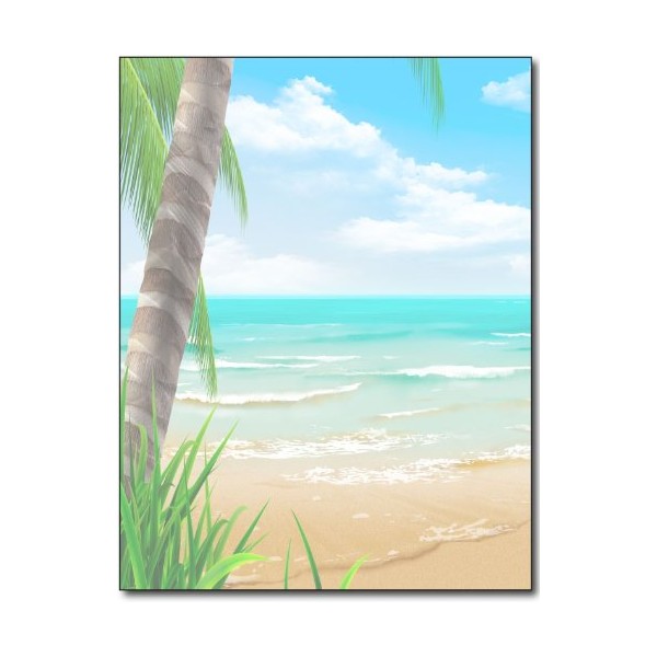 Island Paradise Beach Stationery Paper - 100 sheets - Tropical Beach Letterhead Themed Printer Paper
