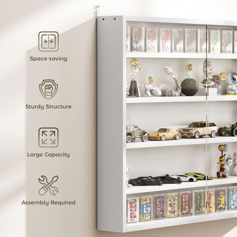 HOMCOM 5-Tier Display Cabinet, Glass Door Cabinet with Adjustable Shelves,