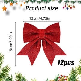 Kapokr Pack of 12 Christmas Tree Bows Red Christmas Tree Decoration Bows Glitter Christmas Bows Christmas for Home Christmas Party Tree Wreath Gift Decorations