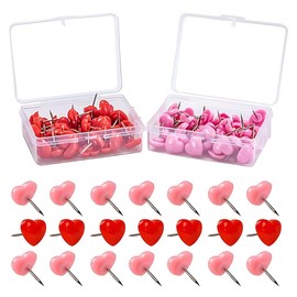 Pack of 100 Heart Shape Push Pins, Heart-Shaped Push Pins, Cute Plastic Heart Push Pins, Love Heart Push Pins with Storage Box for DIY Photos School Office Cork Panels Wall Decoration (Pink, Red)