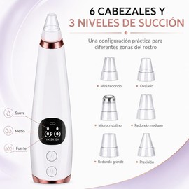 Succionador de Puntos Negros, 3 Niveles, 6 Cabezales y Pantalla LED