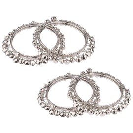 Efulgenz Boho Vintage Antique Gypsy Tribal Indian Oxidized Gold Plated Bell Charm Bracelet Bangle Set Jewelry 2.6 silver