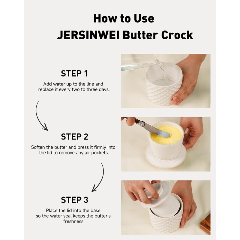 Jersinwei Butter Crock, French Butter Dish with Water Seal, 8