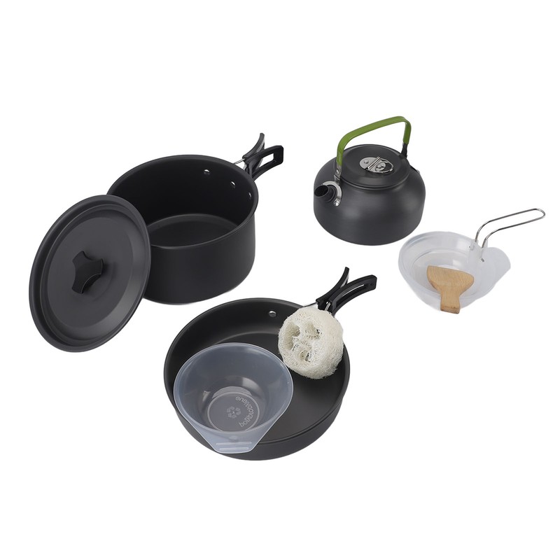 Camping Cookware Portable Nonstick Pot and Pan Set with Kettle