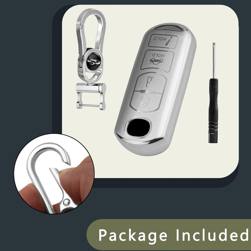 Funda de llavero de plata pulida con llavero resistente para
