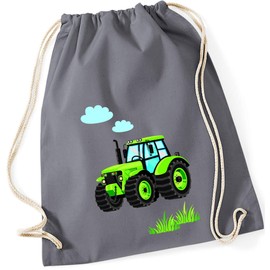 minimutz Children's Boys Cotton Gym Bag Tractor Bulldog with Clouds and Grass Shoe Bag Sports Bag with Drawstring 37 cm x 46 cm in Dark Blue Navy