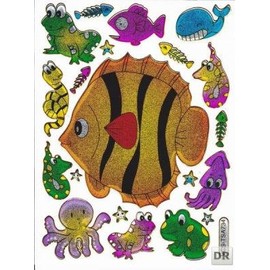 Fish Fish Animals Colourful Sticker 1 Sheet 135 mm x 100 mm Stickers Crafts Children 21 Pieces Party Metallic Look