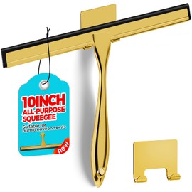ALFLOD 10-Inch Golden All-Purpose Shower Squeegee for Shower Doors, Tile Shower Walls, Bathroom, Window, Glass and Car Windshield, Mirrors and Kitchen-Stainless Steel