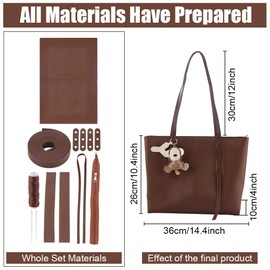 WEBEEDY DIY Shoulder Bag Making Kit PU Leather Tote Bag Sewing with Leather, Handbag Straps, Zipper, Large Capacity Handbag Craft for Women Travel Holiday Gift,14.2x3.9x10.2inch, Brown