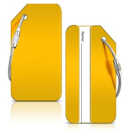 Luggage Tags, Aluminum Alloy Luggage Tag with Name ID Card and Stainless Steel Loop, H HOME-MART Baggage Tag Suitcase Tags Travel Accessories for Checked Luggage Travel Essentials(Gold+Gold)