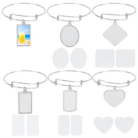 PH PandaHall 5 Styles Sublimation Bracelets, Expandable Heat Transfer Bangles Bracelet Trays Blank Base Bracelets Brass Wire Blank Bangle Bracelet for Womens DIY Jewellery Handicrafts Making