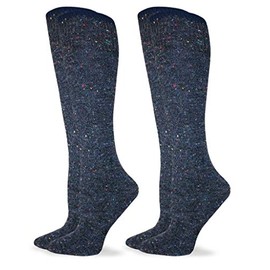 Wise Blend Women's Wool Blend Classic Marl Knit Knee High Socks 2 Pair Pack, Denim, Medium