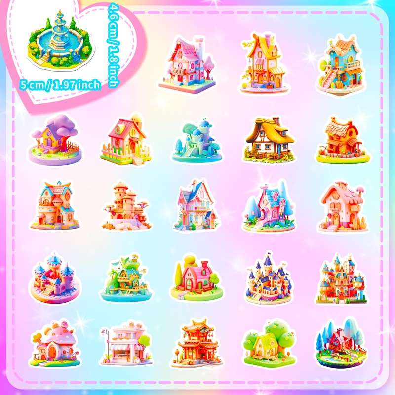 Mistree 50 Stickers House, Villa, Tree House, Castle, Funny Stickers,