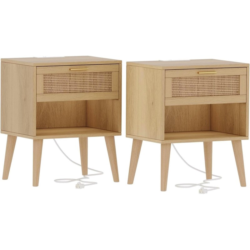 Irontar 17.7'' Wide Rattan Nightstand Set of 2, Bedroom Night