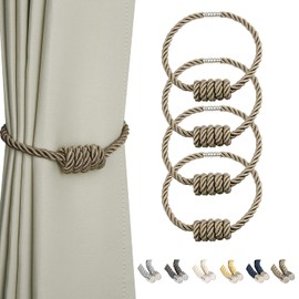 BEL AVENIR Magnetic Curtain Tiebacks, Decorative Drapery Holdbacks Modern Woven Tie-Backs with Exquisite Knot (Flaxen, 4 Pack)
