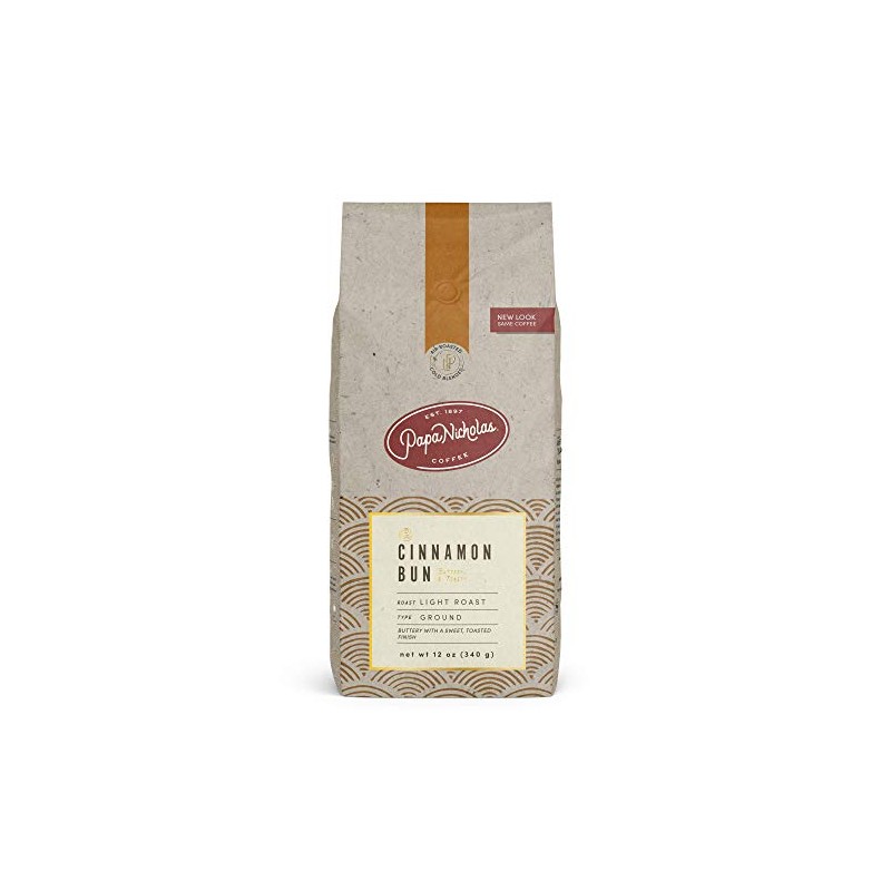 PapaNicholas Coffee Ground Coffee, Cinnamon Bun, 12 Ounce