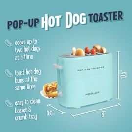 Nostalgia Pop-Up 2 Hot Dog and Bun Toaster With Mini Tongs, Works with Chicken, Turkey, Veggie Links, Sausages and Brats