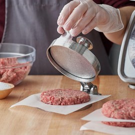 TrueCraftware- 4-1/2" Heavy Duty Adjustable Hamburger Press Aluminum- Adjustable from 1/8" to 3/8" Hamburger Press Patty Maker Meat Beef Cheese Veggie Burger Maker for Grill Griddle BBQ Barbecue