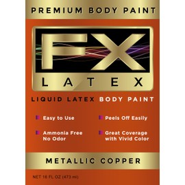 Liquid Latex - Face and Body Paint, Ammonia Free, Easy On and Off, Cosplay Makeup, Create Professional Monster, Zombie Arts 16 Oz (Metallic Copper)