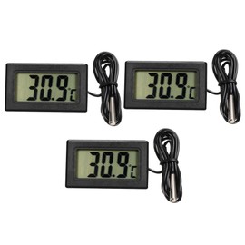 YOKIVE 3 Pcs Digital Display Thermometer, -50-110C Waterproof Temperature Monitor with External Probe, Great for Freezer, Refrigerator (Black, 48x29mm)