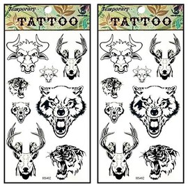 Tattoos 2 Sheets Animal Deer Wolf Tiger Bull Cow Tattoos Men Women Arm Tattoo Temporary Tattoos Sticker Fake Tatoo Body Art Waterproof